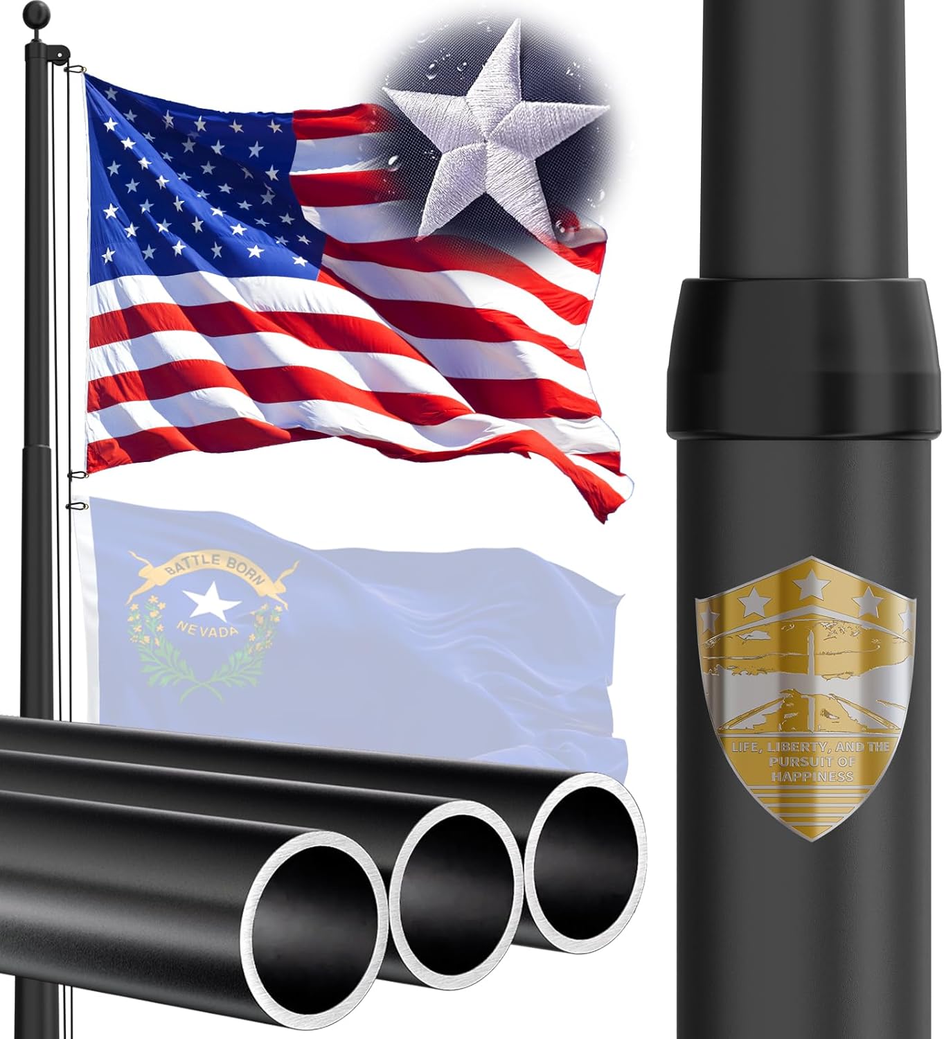 20FT Heavy Duty Flag Pole Kit with 5x3 USA Flag for Outdoors