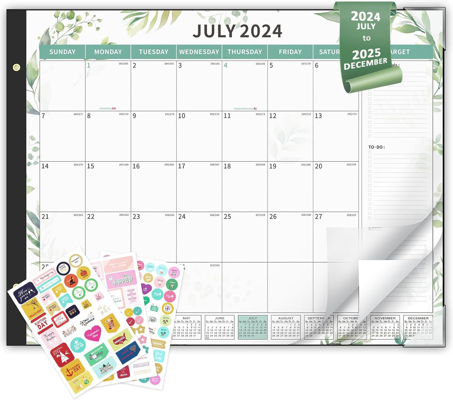 Large 22x17 Monthly Planner Pad - 18 Months Green Floral
