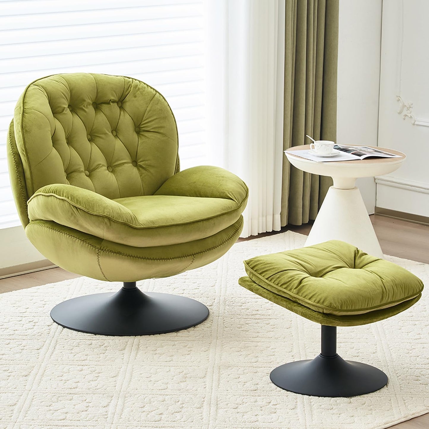 Comfy Olive Green Swivel Chair Set - Comfort Stretch
