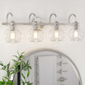 4-Light Bathroom Light Fixtures Brushed Nickel Vanity Light - Clear