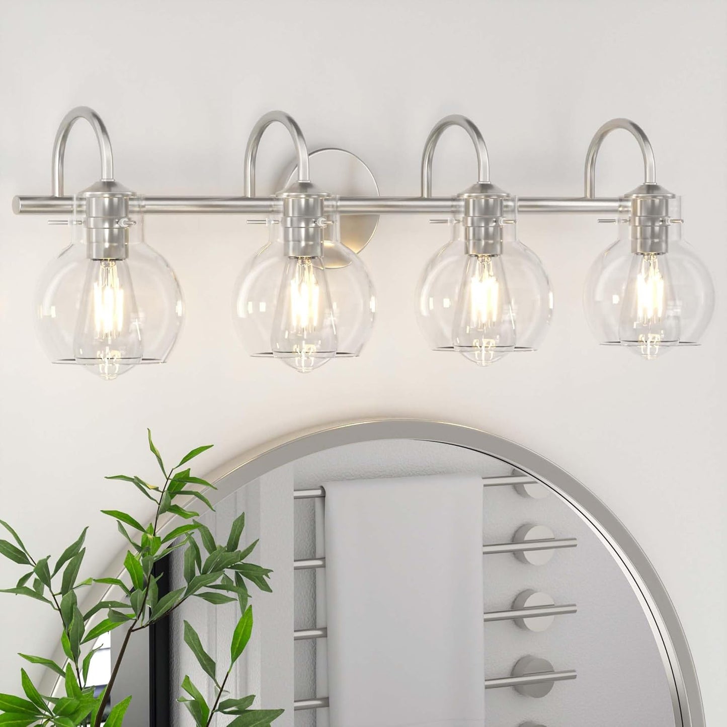 4-Light Bathroom Light Fixtures in Brushed Nickel for Elegance