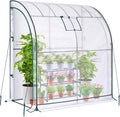 Lean to Greenhouse with 3-Tier Shelves - Walk-in Wall Greenhouse