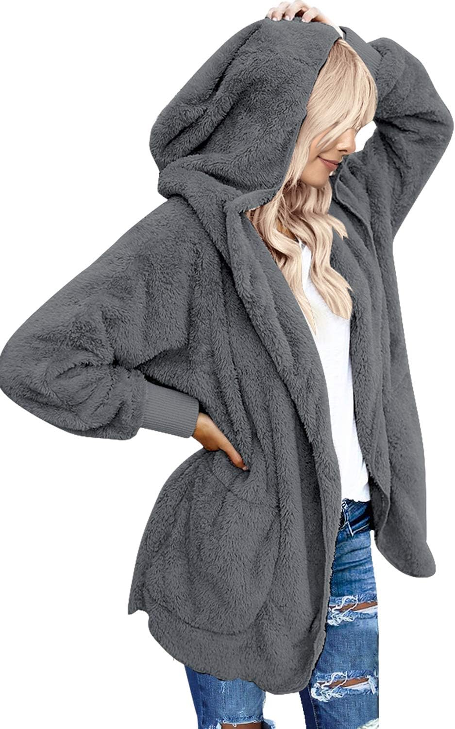Oversized Fleece Hooded Cardigan for Women - Cozy Winter Wear