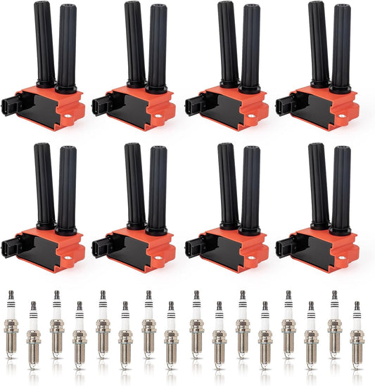 ENA Set of 8 Red Ignition Coil Pack and Iridium Spark Plugs