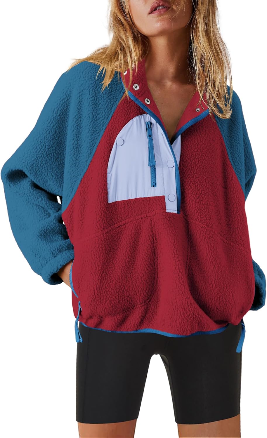 Nirovien Womens Fleece Pullover Long Sleeve Sherpa Jacket