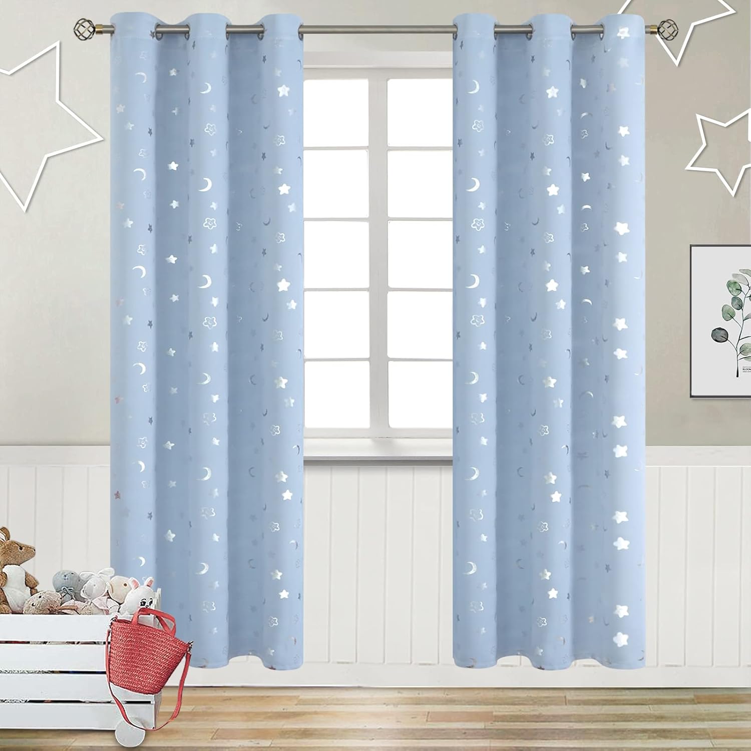 BGment Blue Moon Blackout Curtains for Kids Bedroom, 2 Panels