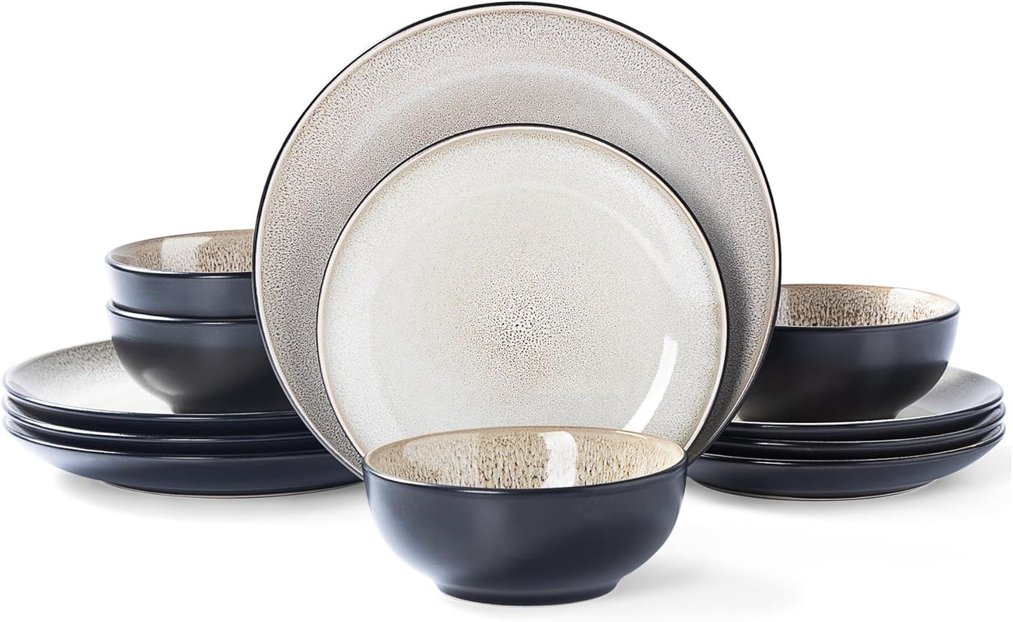 12-Piece Stoneware Dinnerware Set for 4 - Elegant and Durable