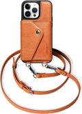 Leather Crossbody Wallet Case for iPhone 14 Pro - Brown for Women