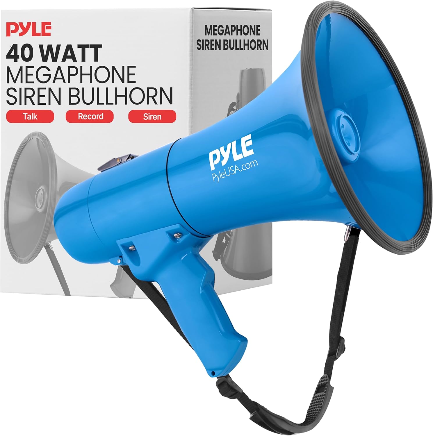 Pyle 40W Megaphone Speaker: 800 Yards Range, Siren/Music, Portable