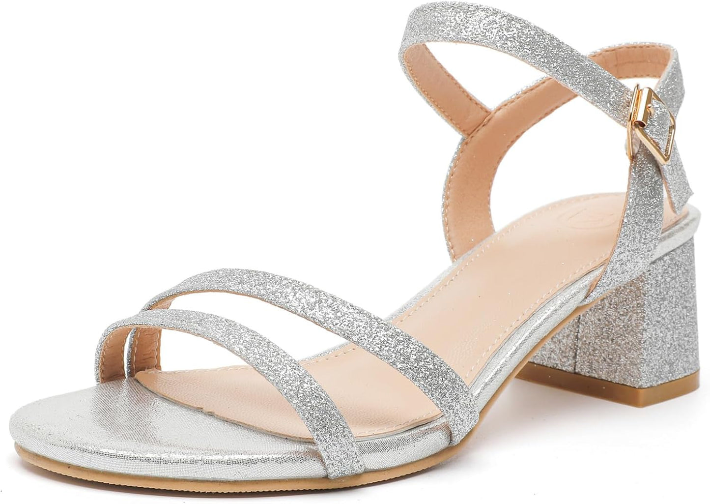 DADAWEN Women's Open Toe Ankle Strap Chunky Heels Sandals