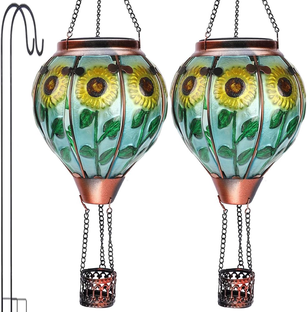2PCS Glass Hot Air Balloon Solar Lanterns for Outdoor Decor