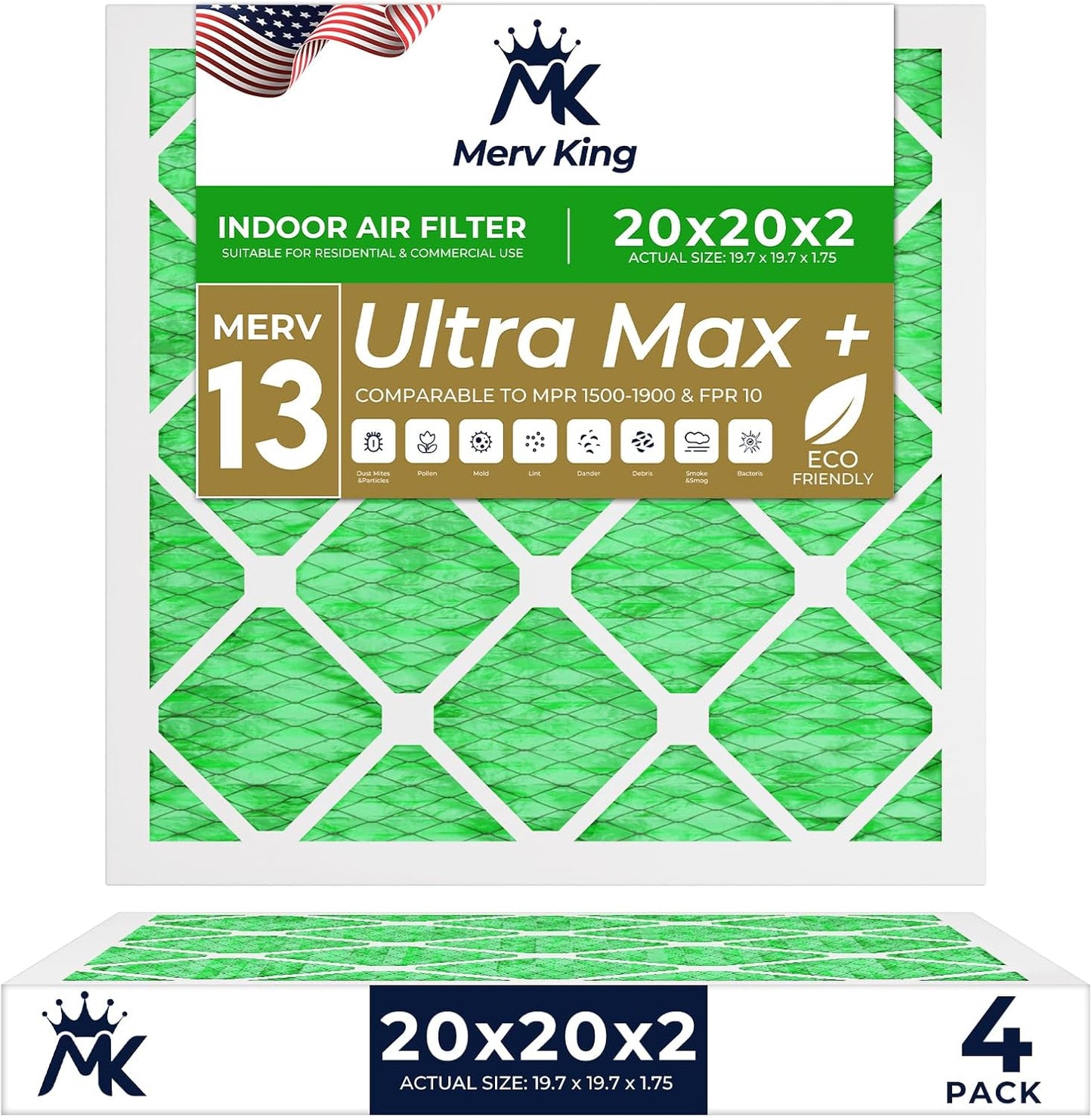 MervKing 20x20x2 Air Filter - MERV 13 for Clean Indoor Air