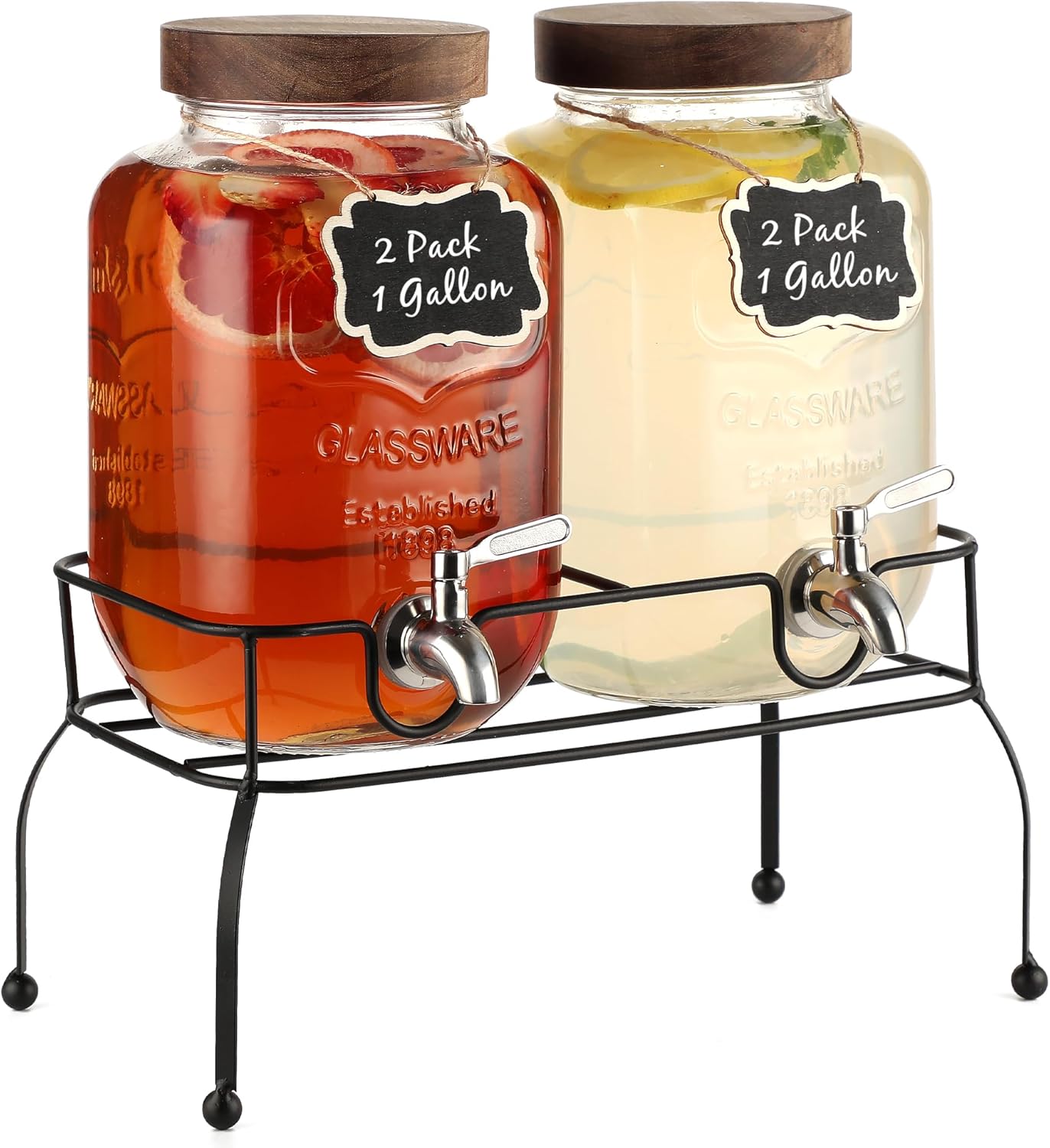 1 Gallon Glass Drink Dispenser with Stand for Parties and Events