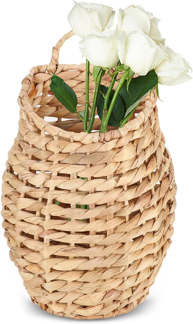 YRMT Water Hyacinth Woven Hanging Basket for Front Door Decor