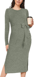 Crewneck Maternity Sweater Dress Rib Knit Long Sleeve - Cozy Special