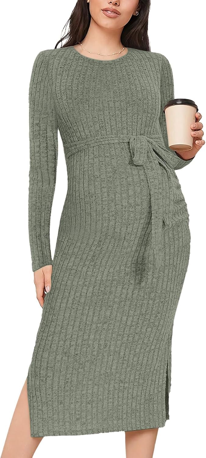 Crewneck Maternity Sweater Dress for Stylish Pregnancy Wear