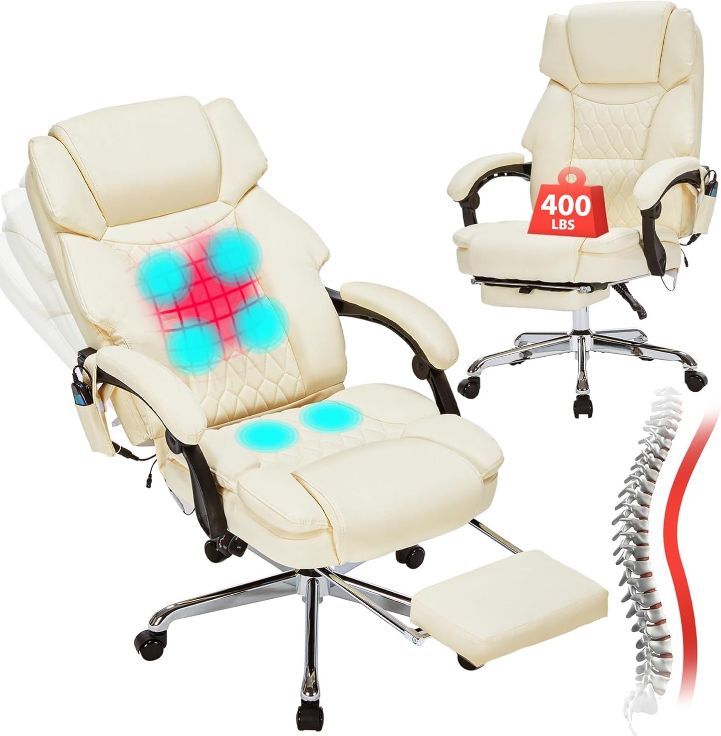 Massage Office Chair with Foot Rest & Heat - Ergonomic 400lbs Recliner