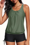 Women's Yonique Blouson Tankini Set in Army Green - Modest Loose Fit