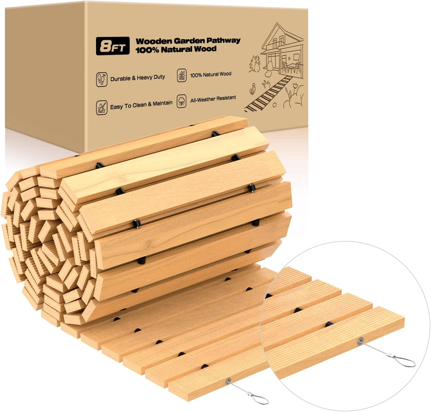 8FT Wooden Garden Pathway for Outdoor Spaces and Events