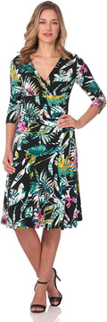 Rekucci Women's Fit-and-Flare Crossover Tummy Control Dress - Slimming