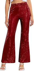 ALISISTER Womens Sequin Pants High Waist Glitter Bell Bottoms