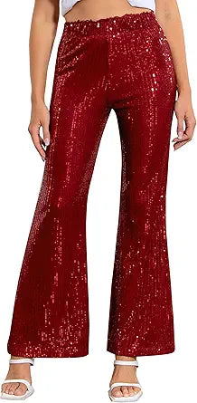 ALISISTER Womens Sequin Pants High Waist Glitter Bell Bottoms