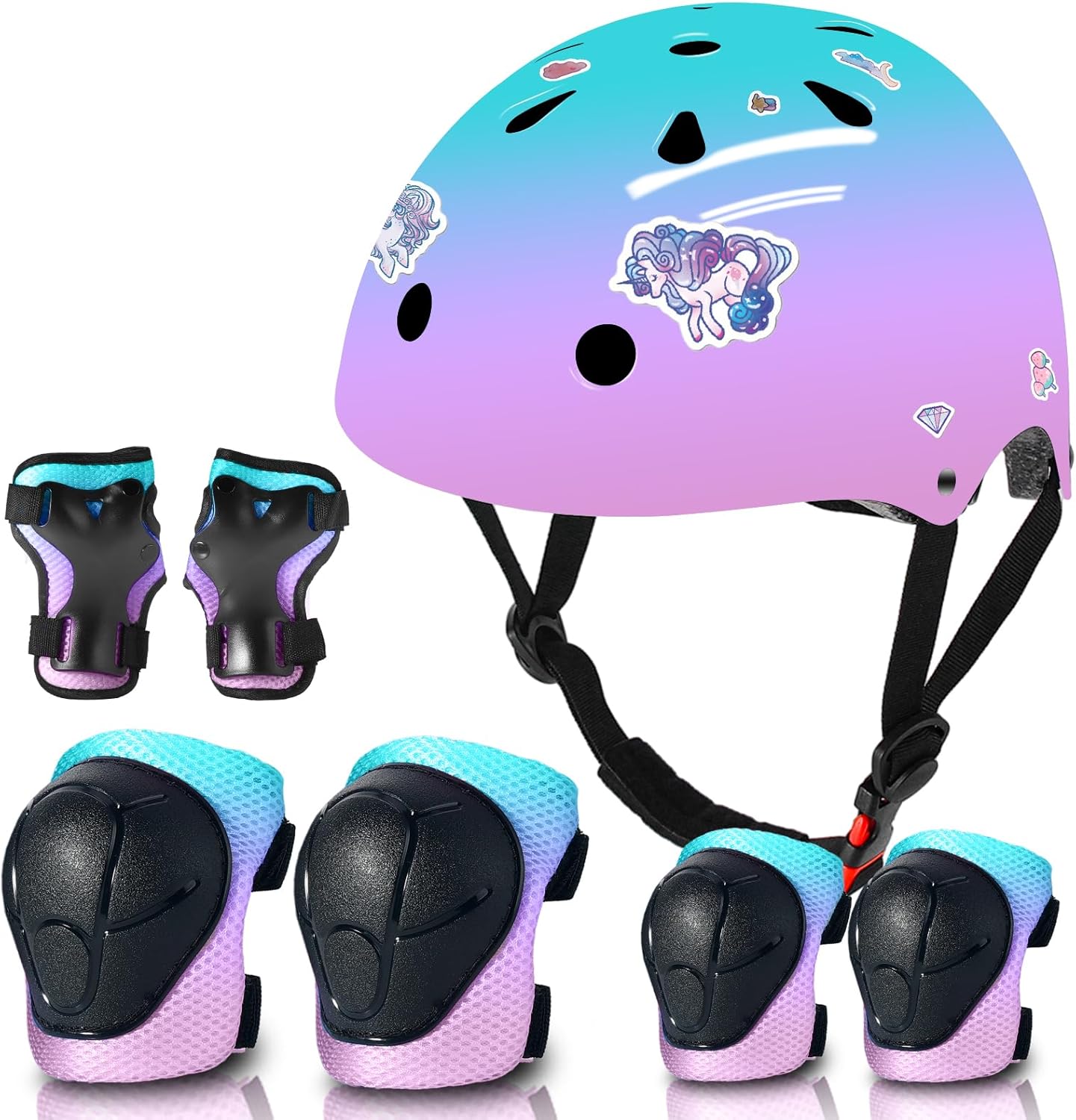 Adjustable Gradient Color Kids Bike Helmet with Protective Gear Set