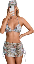 Women's 4 Piece Swimsuits Sexy Bikini Set with Mesh Cover Up