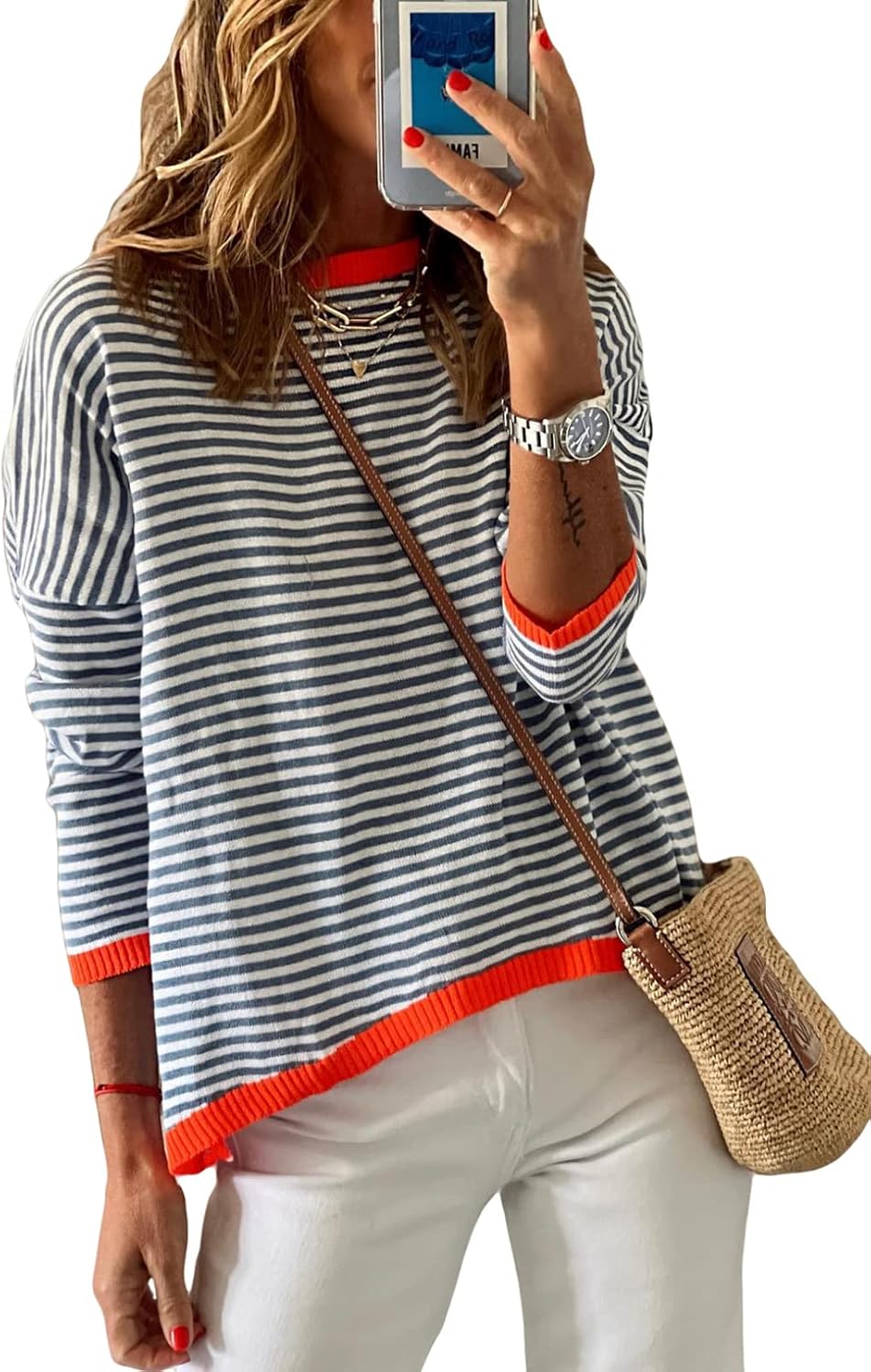 Womens Lightweight Cotton Sweaters Long Sleeve Crew Neck Style
