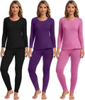 Women's Thermal Underwear 3 Sets - Fleece Lined Base Layer for Cold