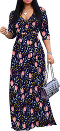 PinkPatty Women's Plus Size Maxi Dress 3/4 Sleeves - Printed Belted