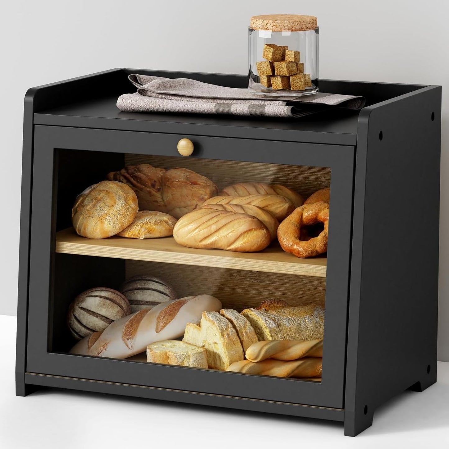 Black Bread Box for Kitchen Countertop - Stylish Storage Solution