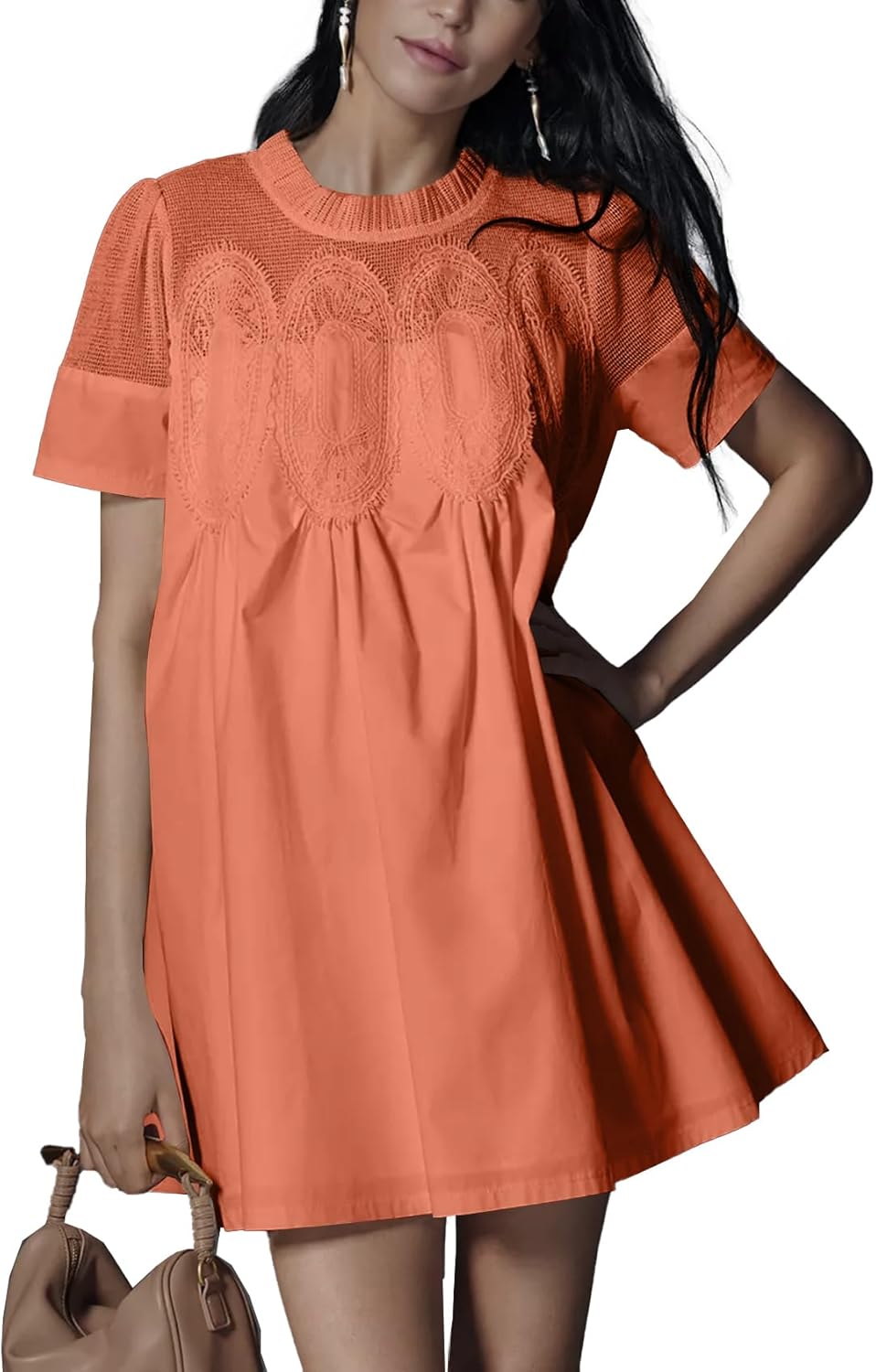 Shiyifa Womens Babydoll Lace Patchwork Dresses for Summer Fun