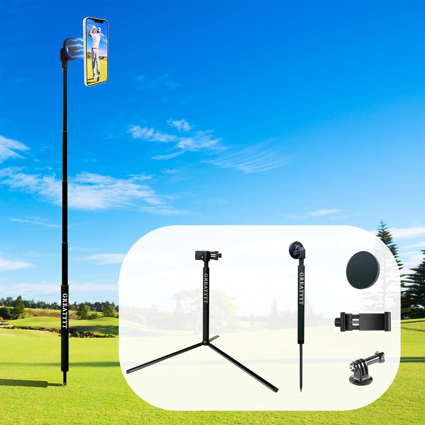 Monopod and Tripod Selfie Stick for Golf Swing Recording