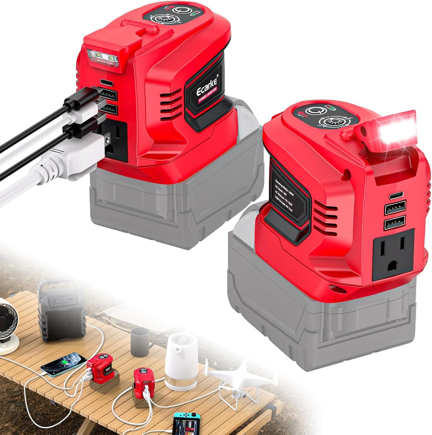 Power Inverter for Milwaukee 18V Battery - 200W Portable Charger
