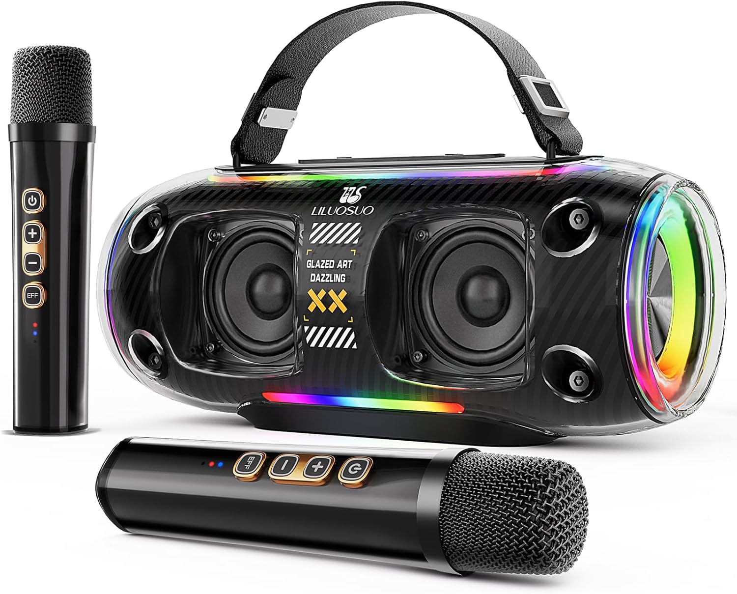 Portable Karaoke Machine with 2 Wireless Mics & Lights