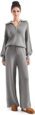 SUUKSESS Women 2 Piece Lounge Set Oversized Quarter Zip - Cozy Fit