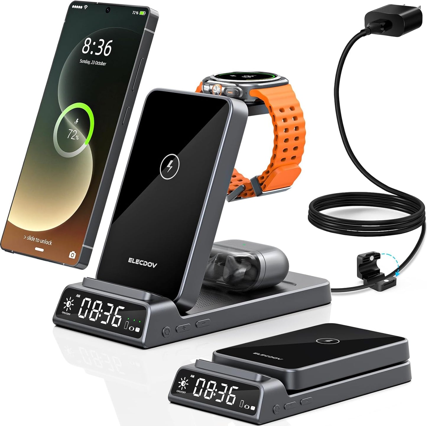 Wireless Charger for Samsung Galaxy Devices with Clock Feature