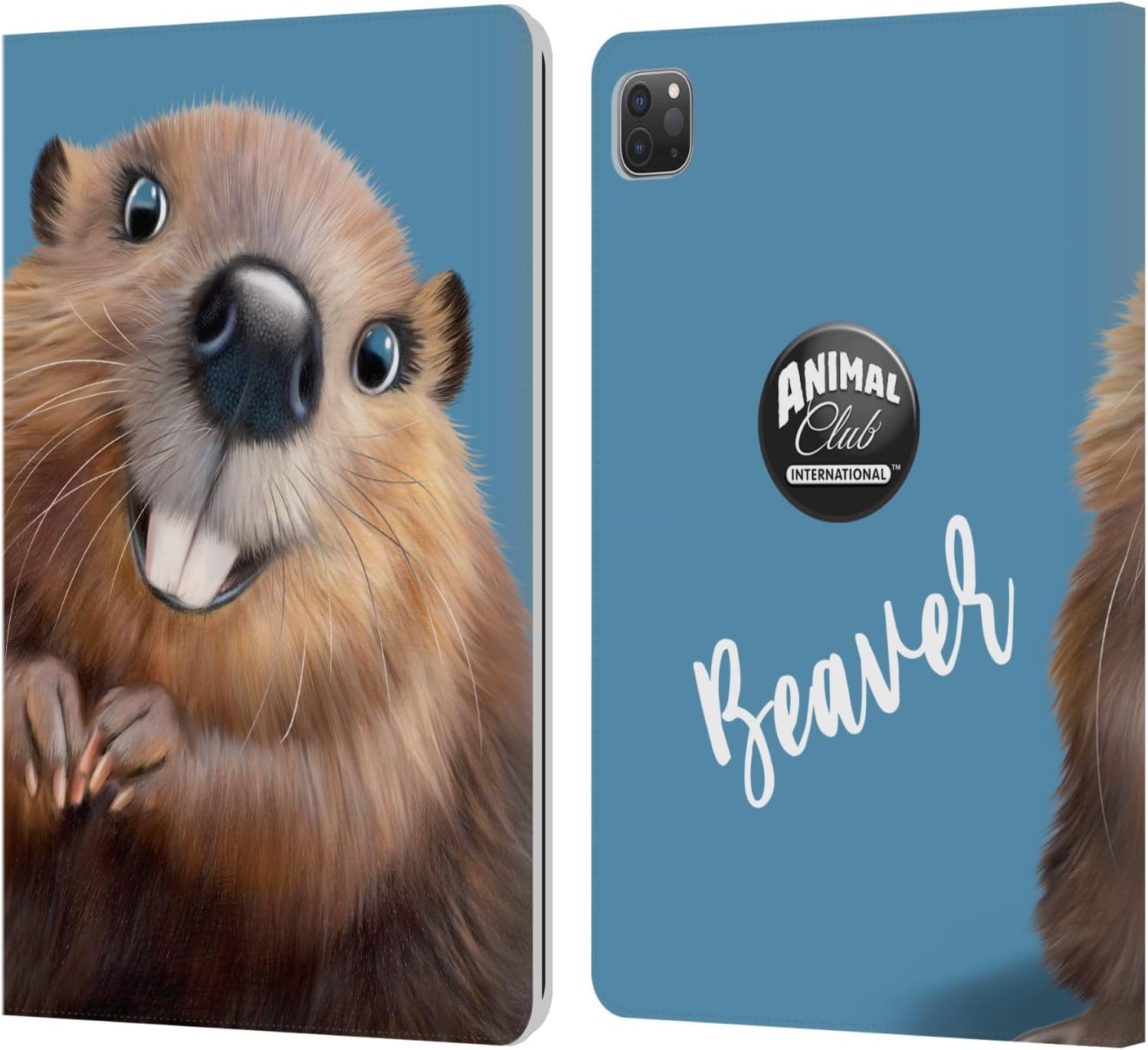 Animal Club International Beaver Faces Leather Wallet Case for iPad