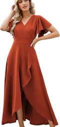 Long Black Formal Dresses for Women Gowns - Split V-Neck Wrap Ruffle