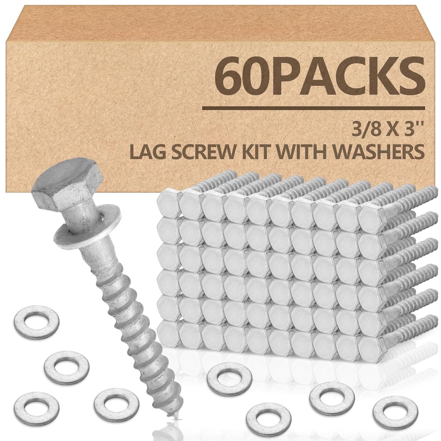 Tandefio 60 Pack Lag Screw Kit for Heavy Duty Wood Projects