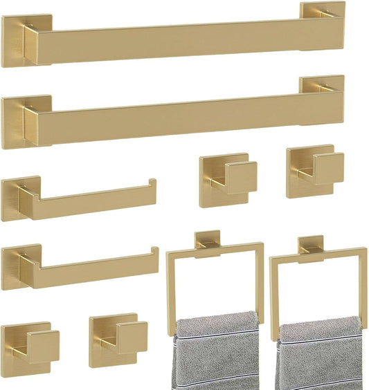 10 Piece Gold Bathroom Accessory Towel Bar Set for Modern Homes