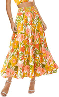 Floral Print High Waist A-Line Maxi Skirt - Boho Fall Style