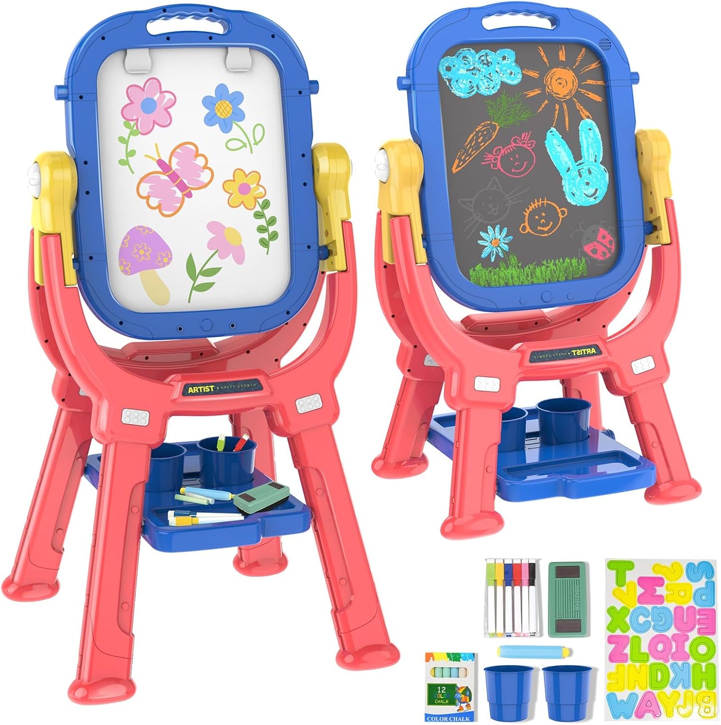 Adjustable Toddler Art Easel for Kids with Magnetic Boards