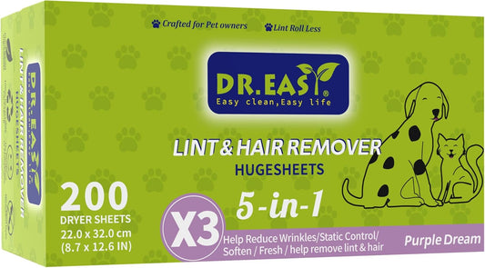 200ct Dr.Easy Lint & Hair Remover HUGESHEETS - Plant-based Formula!
