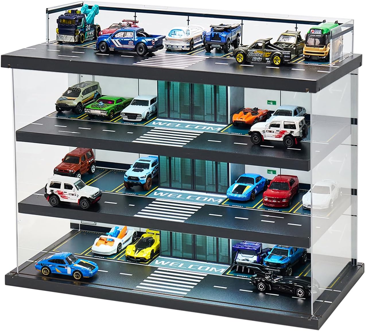 Display Case for Hot Wheels Garage with LED Light and 58 Cars