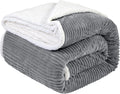 King Size Grey Striped Sherpa Fleece Blanket - Super Soft Cozy Throw