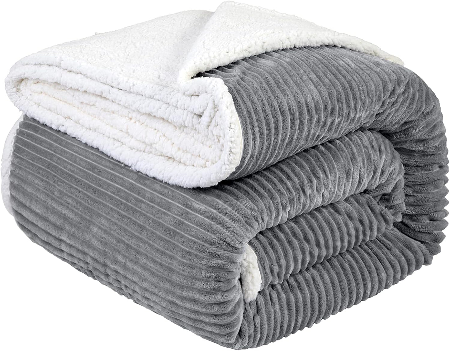 LBRO2M Striped Sherpa Fleece Blanket King Size for Cozy Comfort