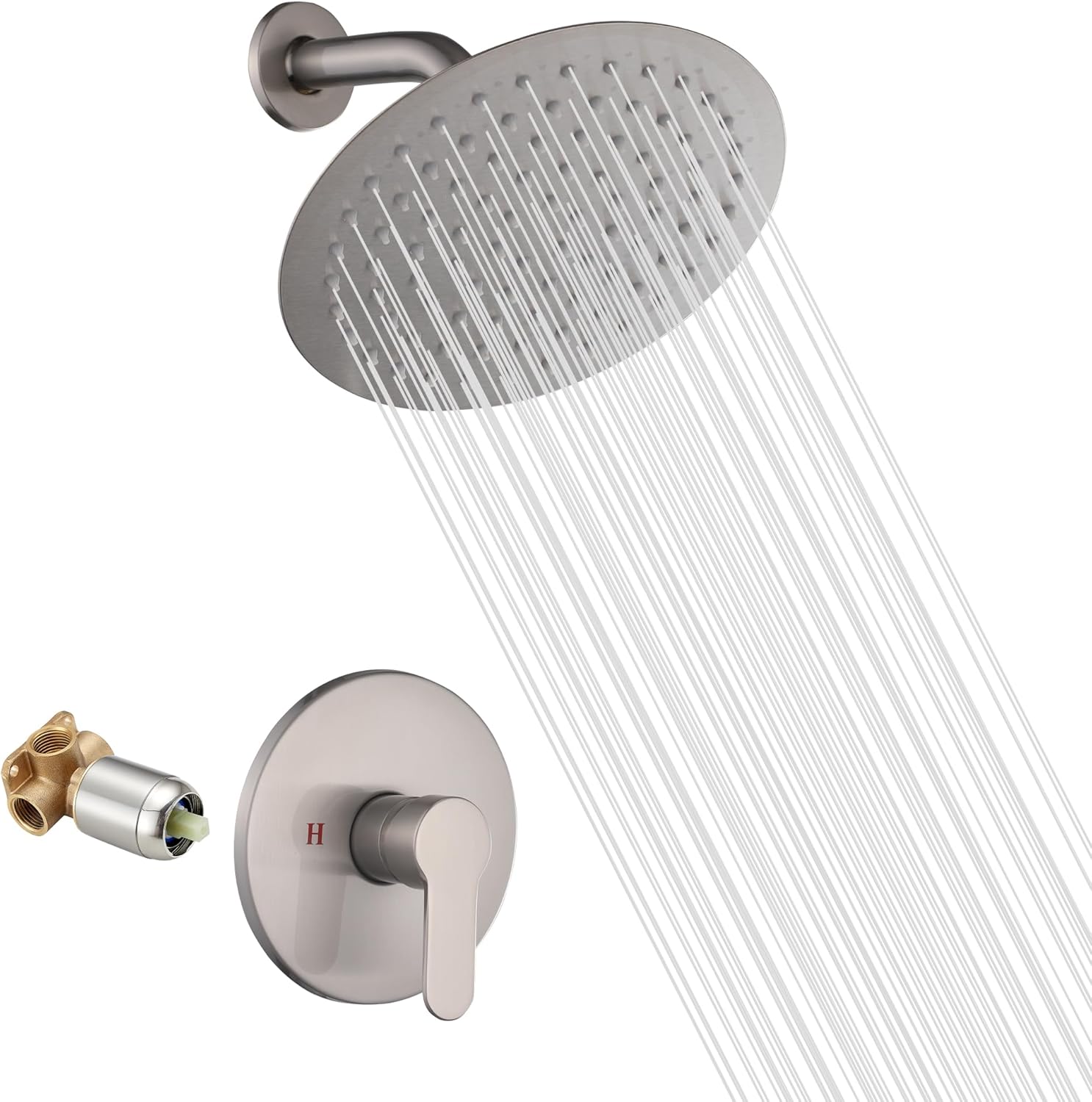 Brushed Nickel Shower Faucet System with 8in Rainfall Shower Head
