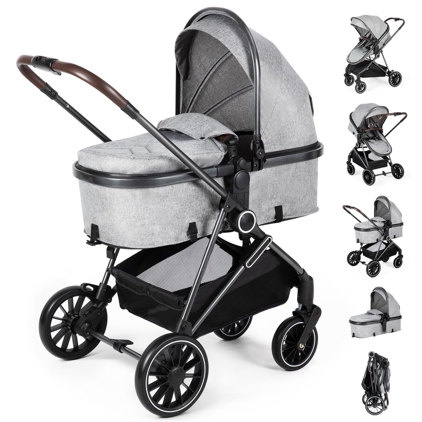 2-in-1 Baby Stroller with Bassinet Mode for Newborns and Toddlers
